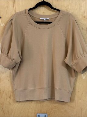 Frame Denim Beige Puff-Sleeve Short Sweatshirt